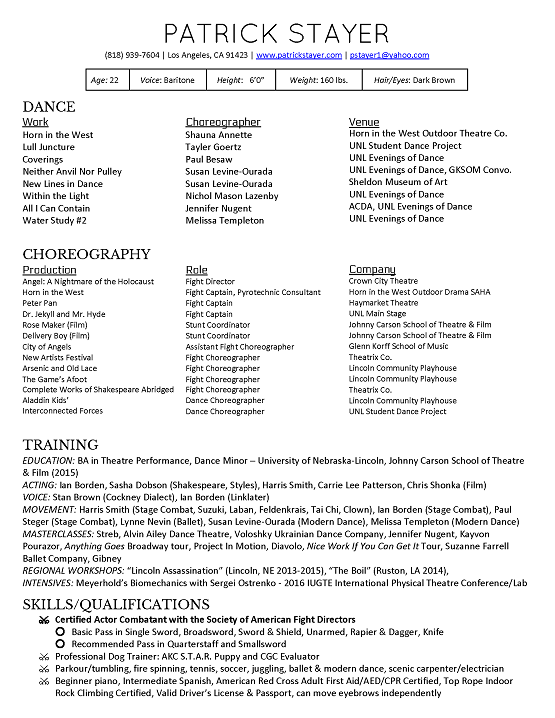 Dance Resume